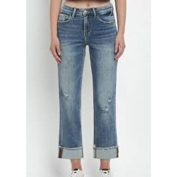 NWOT Lovervet High Rise Medium Wash Distressed Straight Leg Jeans Size 24 - Picture 4 of 12